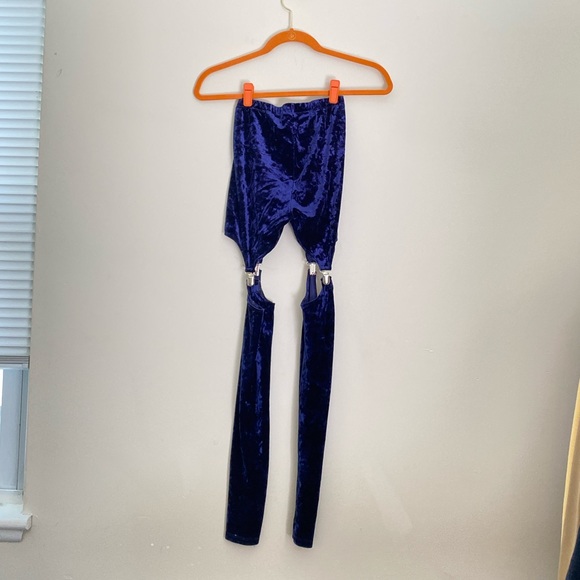 Forever 21 Blue Crushed Velvet Cutout Suspender Pants // XS - Picture 4 of 4